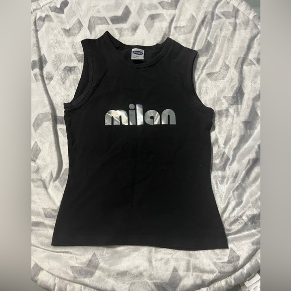 Old Navy Black Muscle Tee with Silver Text - Picture 1 of 4